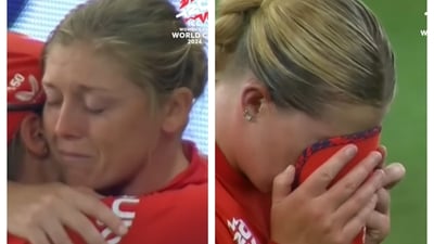 England cricketers were in tears after West Indies knocked them out of the Women's T20 World Cup to advance to the semi-finals. England cricketers were in tears after West Indies knocked them out of the Women's T20 World Cup to advance to the semi-finals.