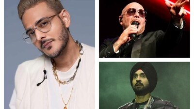 Tanishk Bagchi; (right) Pitbull and Diljit Dosanjh Tanishk Bagchi; (right) Pitbull and Diljit Dosanjh