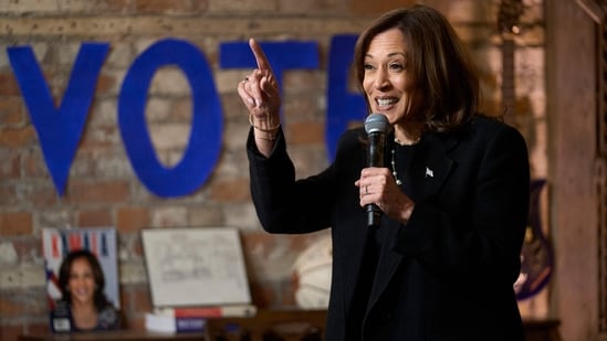 US Vice President and Democratic presidential candidate Kamala Harris speaks at Cred Cafe during a campaign event in Detroit, Michigan, October 15, 2024. (Photo by Geoff Robins / AFP) (AFP)