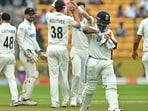New Zealand's players celebrate after the dismissal of India's Rishabh Pant. New Zealand's players celebrate after the dismissal of India's Rishabh Pant.