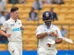 New Zealand's Matt Henry, left, celebrates the dismissal of India's Rishabh Pant, right, during the day two of the first cricket test match between India and New Zealand at the M.Chinnaswamy Stadium, in Bengaluru New Zealand's Matt Henry, left, celebrates the dismissal of India's Rishabh Pant, right, during the day two of the first cricket test match between India and New Zealand at the M.Chinnaswamy Stadium, in Bengaluru