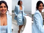 Priyanka Chopra turns heads in a stylish powder blue outfit.