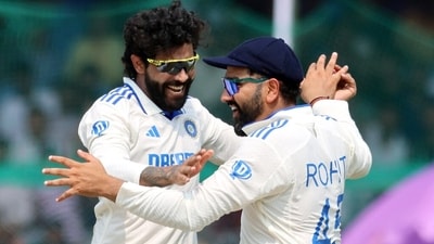 India's captain Rohit Sharma and Ravindra Jadeja celebrate a dismissal. (BCCI-X) India's captain Rohit Sharma and Ravindra Jadeja celebrate a dismissal. (BCCI-X)