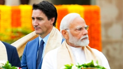 Canada's Prime Minister Justin Trudeau, left, walks past India's Prime Minister Narendra Modi as they take part in a wreath-laying ceremony at Raj Ghat, Mahatma Gandhi's cremation site, during the G20 Summit in New Delhi. (AP) Canada's Prime Minister Justin Trudeau, left, walks past India's Prime Minister Narendra Modi as they take part in a wreath-laying ceremony at Raj Ghat, Mahatma Gandhi's cremation site, during the G20 Summit in New Delhi. (AP)