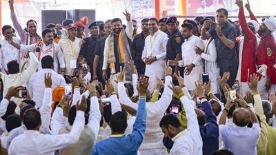 Haryana CM Nayab Singh Saini arrives for his swearing-in ceremony in Panchkula on Thursday. (PTI) Haryana CM Nayab Singh Saini arrives for his swearing-in ceremony in Panchkula on Thursday. (PTI)