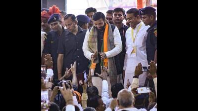 Haryana chief minister-designate Nayab Singh Saini arrives for his swearing-in ceremony in Panchkula Thursday. (PTI Photo)