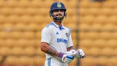 India's Virat Kohli walks off the ground after being clean bowled during the second day of the first Test cricket match against New Zealand, at M Chinnaswamy Stadium, in Bengaluru (PTI) India's Virat Kohli walks off the ground after being clean bowled during the second day of the first Test cricket match against New Zealand, at M Chinnaswamy Stadium, in Bengaluru (PTI)