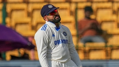Bengaluru: India's captain Rohit Sharma reacts on the second day of the first test cricket match between India and New Zealand, at the M Chinnaswamy Stadium (PTI) Bengaluru: India's captain Rohit Sharma reacts on the second day of the first test cricket match between India and New Zealand, at the M Chinnaswamy Stadium (PTI)