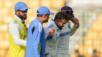 Rishabh Pant being escorted off field after an injury. (PTI) Rishabh Pant being escorted off field after an injury. (PTI)