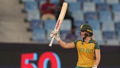 South Africa's Anneke Bosch celebrates her fifty runs during the ICC Women's T20 World Cup semi-final against Australia. (AP) South Africa's Anneke Bosch celebrates her fifty runs during the ICC Women's T20 World Cup semi-final against Australia. (AP)
