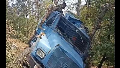 The CRPF vehicle that met with the accident in the Khaigam area of Budgam district on Thursday. (ANI Photo)