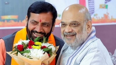 Union Home Minister Amit Shah felicitates Nayab Singh Saini after he was chosen as the leader of BJP legislature party, in Panchkula, on Wednesday. Union Home Minister Amit Shah felicitates Nayab Singh Saini after he was chosen as the leader of BJP legislature party, in Panchkula, on Wednesday.
