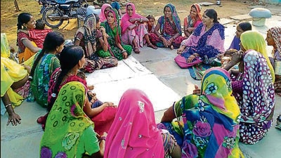 Women who are part of self help groups (SHGs) in Budhpura village of Bundi district hold a meeting. Photo:-HT Women who are part of self help groups (SHGs) in Budhpura village of Bundi district hold a meeting. Photo:-HT