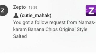 The Bengaluru woman received this notification from Zepto.