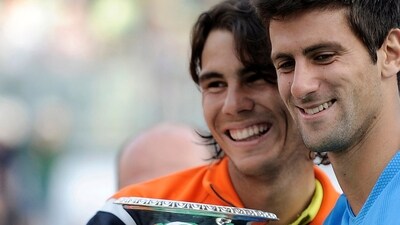 Rafael Nadal of Spain (L) and Novak Djokovic of Serbia congratulate each other with their trophies after their final match of the ATP Tennis Open match in Rome on May 3, 2009. Nadal won the tournament 7-6, 6-2. (AFP) Rafael Nadal of Spain (L) and Novak Djokovic of Serbia congratulate each other with their trophies after their final match of the ATP Tennis Open match in Rome on May 3, 2009. Nadal won the tournament 7-6, 6-2. (AFP)