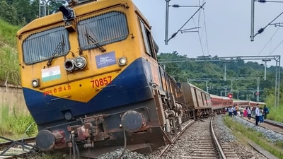 Derailed coaches of the Agartala-Mumbai Lokmanya Tilak Express train are seen after the accident, in Dima Hasao district of Assam, Thursday, Oct. 17, 2024. (PTI) Derailed coaches of the Agartala-Mumbai Lokmanya Tilak Express train are seen after the accident, in Dima Hasao district of Assam, Thursday, Oct. 17, 2024. (PTI)