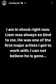 Charlie Puth's post on Instagram Stories for Liam Payne