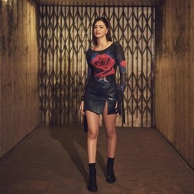 Ananya Panday chooses an all-black look in a sheer top with a flower design, a black leather skirt and boots (Photos: Instagram) Ananya Panday chooses an all-black look in a sheer top with a flower design, a black leather skirt and boots (Photos: Instagram)
