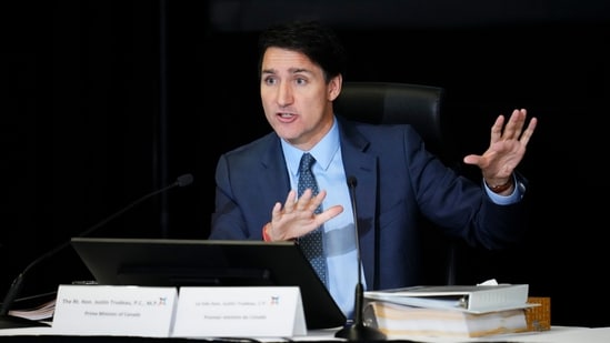Canada's Prime Minister Justin Trudeau testifies at the Foreign Interference Commission in Ottawa, Ontario, Wednesday, Oct. 16, 2024. (AP)