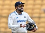 India's captain Rohit Sharma gestures during the third day of the first Test cricket match gainst New Zealand at the M. Chinnaswamy Stadium in Bengaluru India's captain Rohit Sharma gestures during the third day of the first Test cricket match gainst New Zealand at the M. Chinnaswamy Stadium in Bengaluru