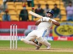 India's Sarfaraz Khan plays a shot on the third day of the first test cricket match against New Zealand, at the M Chinnaswamy Stadium, in Bengaluru India's Sarfaraz Khan plays a shot on the third day of the first test cricket match against New Zealand, at the M Chinnaswamy Stadium, in Bengaluru