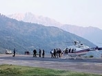 Munsyari: A helicopter with Chief Election Commissioner Rajiv Kumar on board reaches Munsyari, in Pithoragarh district, Wednesday, Oct. 16, 2024. Munsyari: A helicopter with Chief Election Commissioner Rajiv Kumar on board reaches Munsyari, in Pithoragarh district, Wednesday, Oct. 16, 2024.