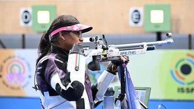 India’s Sonam Maskar won the silver medal in 10m air rifle at the World Cup Final as the hosts finished with four medals. (NRAI)