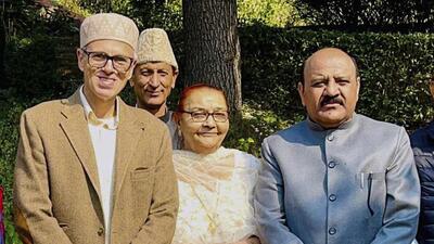 Jammu and Kashmir CM Omar Abdullah and deputy CM Surinder Choudhary during a meeting in Srinagar. (PTI)