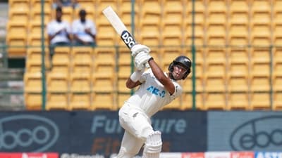 New Zealand batter Rachin Ravindra plays a shot during the third day of the first cricket test against India (PTI) New Zealand batter Rachin Ravindra plays a shot during the third day of the first cricket test against India (PTI)