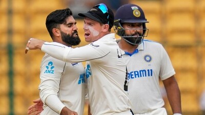 For New Zealand, Ajaz Patel struck twice. (PTI) For New Zealand, Ajaz Patel struck twice. (PTI)