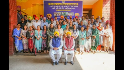 Punjab chief minister Bhagwant Mann with government school teachers who are being sent to Finland for professional training, on Friday. (PTI) Punjab chief minister Bhagwant Mann with government school teachers who are being sent to Finland for professional training, on Friday. (PTI)