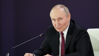 In this pool photograph distributed by the Russian state agency Sputnik, Russia's President Vladimir Putin chairs a meeting of the presidential council for the development of physical culture and sports in Ufa on October 17, 2024. (AFP) In this pool photograph distributed by the Russian state agency Sputnik, Russia's President Vladimir Putin chairs a meeting of the presidential council for the development of physical culture and sports in Ufa on October 17, 2024. (AFP)