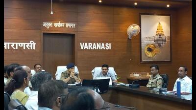 Varanasi divisional commissioner Kaushal Raj Sharma, DM S Rajalingam and police commissioner Mohit Agarwal during a meeting on October 18. (HT photo) Varanasi divisional commissioner Kaushal Raj Sharma, DM S Rajalingam and police commissioner Mohit Agarwal during a meeting on October 18. (HT photo)