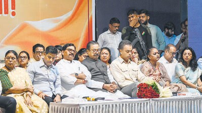 dressing a group of party workers from Mumbai on Friday, the Shiv Sena’s Kalyan MP, Shrikant Shinde, said that the opposition Maha Vikas Aghadi (MVA) performed better than the ruling Mahayuti alliance in the Lok Sabha polls due to a “fake narrative” that the latter would destroy the Constitution if it retained power. (Raju Shinde/HT Photo) dressing a group of party workers from Mumbai on Friday, the Shiv Sena’s Kalyan MP, Shrikant Shinde, said that the opposition Maha Vikas Aghadi (MVA) performed better than the ruling Mahayuti alliance in the Lok Sabha polls due to a “fake narrative” that the latter would destroy the Constitution if it retained power. (Raju Shinde/HT Photo)