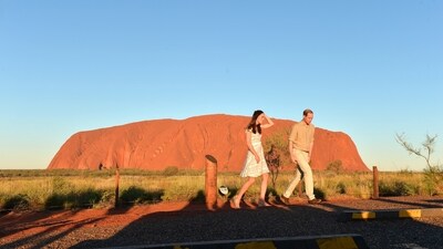 The Duke and Duchess of Cambridge pose for media with Uluru in the background during the 16th day of their official tour to New Zealand and Australia in 2014. (Anthony Devlin/PA) The Duke and Duchess of Cambridge pose for media with Uluru in the background during the 16th day of their official tour to New Zealand and Australia in 2014. (Anthony Devlin/PA)