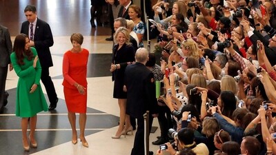 The Duchess of Cambridge waves as she arrives at Parliament House in Canberra in 2014 (Phil Noble/PA) The Duchess of Cambridge waves as she arrives at Parliament House in Canberra in 2014 (Phil Noble/PA)
