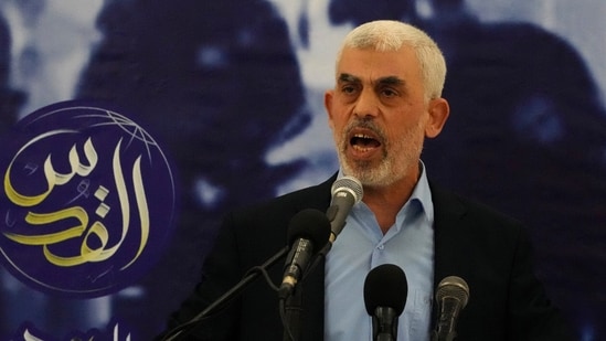 Yahya Sinwar death news highlights: Yahya Sinwar, head of Hamas in Gaza, delivers a speech during at a hall on the seaside of Gaza City, on April 30, 2022. Yahya Sinwar death news highlights: Yahya Sinwar, head of Hamas in Gaza, delivers a speech during at a hall on the seaside of Gaza City, on April 30, 2022.