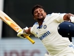 Bengaluru: India's Sarfaraz Khan celebrates his century during the fourth day of the first test cricket match between India and New Zealand at M Chinnaswamy Stadium, in Bengaluru, Saturday, Oct 19, 2024. (PTI Photo/Shailendra Bhojak) (PTI10_19_2024_000031A) Bengaluru: India's Sarfaraz Khan celebrates his century during the fourth day of the first test cricket match between India and New Zealand at M Chinnaswamy Stadium, in Bengaluru, Saturday, Oct 19, 2024. (PTI Photo/Shailendra Bhojak) (PTI10_19_2024_000031A)