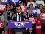Vivek Ramaswamy speaks during a campaign event for Republican presidential nominee and former U.S. President Donald Trump in Reading, Pennsylvania, U.S. October 9, 2024. 