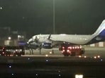 Jaipur: An Indigo aircraft from Saudi Arabia after it made an emergency landing following a bomb threat at Jaipur airport, Tuesday, Oct. 15, 2024.