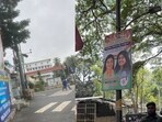 Flex banners of Congress leaders Dr. Nagalakshmi Choudhary and Sowmya Reddy.