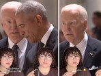 In the video, which did not capture any audio, Obama is seen shaking his head as Biden continues to talk to him. In the video, which did not capture any audio, Obama is seen shaking his head as Biden continues to talk to him.