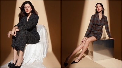 Shanaya Kapoor’s latest looks embody grace and class as she stuns in two power outfits, showcasing how to elevate formal wear with glam. (Instagram) Shanaya Kapoor’s latest looks embody grace and class as she stuns in two power outfits, showcasing how to elevate formal wear with glam. (Instagram)