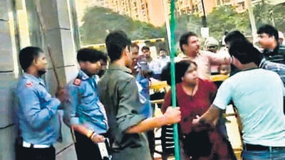 A purported video of the incident also went viral on social media, showing the guards attacking and verbally abusing the family, including a woman. (Video grab) A purported video of the incident also went viral on social media, showing the guards attacking and verbally abusing the family, including a woman. (Video grab)