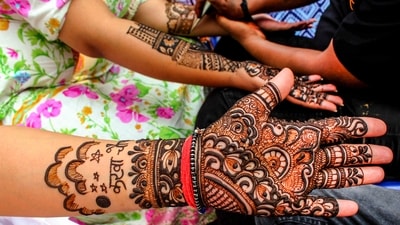 The Hindu festival of Karwa Chauth is almost here, and married and to-be-married Hindu women, particularly in north India, are all set to celebrate the festival rooted in age-old rituals. A woman shows her hand decorated with henna ahead of the Karwa Chauth festival in Dehradun, (PTI) The Hindu festival of Karwa Chauth is almost here, and married and to-be-married Hindu women, particularly in north India, are all set to celebrate the festival rooted in age-old rituals. A woman shows her hand decorated with henna ahead of the Karwa Chauth festival in Dehradun, (PTI)