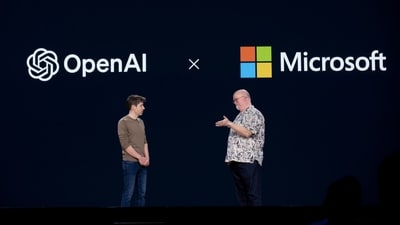 Kevin Scott, executive vice president of AI and chief technology officer of Microsoft Corp., right, and Sam Altman, chief executive officer of OpenAI, at the Microsoft Build event in Seattle, Washington, US, on Tuesday, May 21, 2024. (Chona Kasinger/Bloomberg) Kevin Scott, executive vice president of AI and chief technology officer of Microsoft Corp., right, and Sam Altman, chief executive officer of OpenAI, at the Microsoft Build event in Seattle, Washington, US, on Tuesday, May 21, 2024. (Chona Kasinger/Bloomberg)