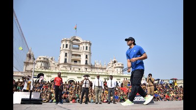 Olympic medallist Neeraj Chopra in Lucknow on Saturday. (Deepak Gupta/HT) Olympic medallist Neeraj Chopra in Lucknow on Saturday. (Deepak Gupta/HT)
