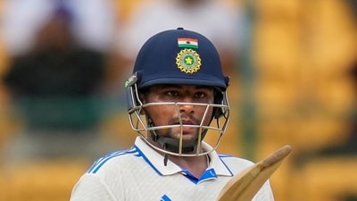 India's Sarfaraz Khan celebrates his half century on the third day of the first test cricket match between India and New Zealand, at the M Chinnaswamy Stadium, in Bengaluru, Friday, Oct. 18, 2024 (PTI) India's Sarfaraz Khan celebrates his half century on the third day of the first test cricket match between India and New Zealand, at the M Chinnaswamy Stadium, in Bengaluru, Friday, Oct. 18, 2024 (PTI)