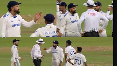Rohit Sharma and Virat Kohli argue with the umpires Rohit Sharma and Virat Kohli argue with the umpires