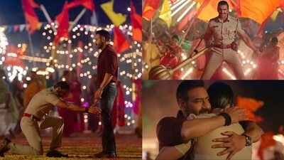 Singham Again first song: Ajay Devgn and Ranveer Singh in stills from Jai Bajrangbali. Singham Again first song: Ajay Devgn and Ranveer Singh in stills from Jai Bajrangbali.